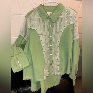 POL Mint Mesh Button-Up Shirt